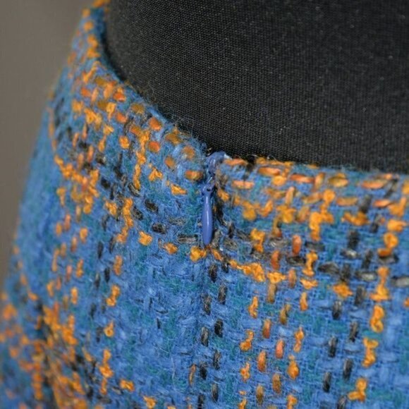 Diane Von Furstenberg Vintage 1970s Cobalt Blue Wool Plaid Skirt Sz 2 - Picture 6 of 7